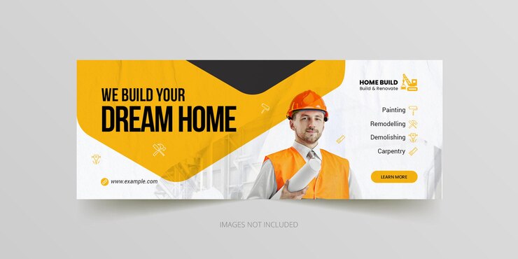 PSD handyman home repair or construction facebook timeline cover and web banner template