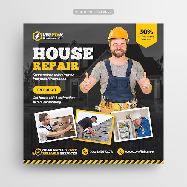 PSD handyman home repair flyer social media post & web banner