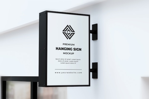 PSD hangbord mockup outdor neonbox zwart en wit