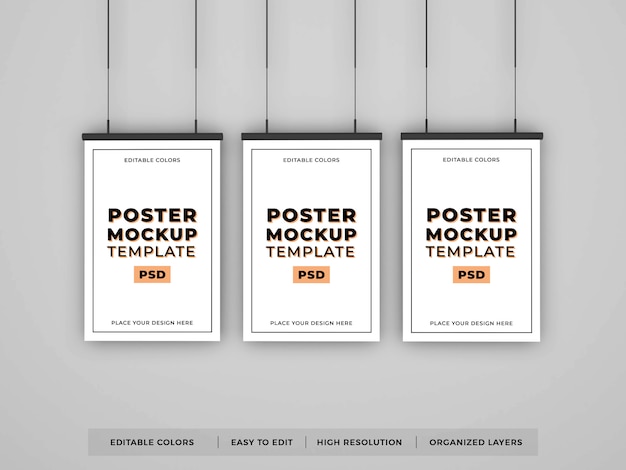 Hanged posters mockup