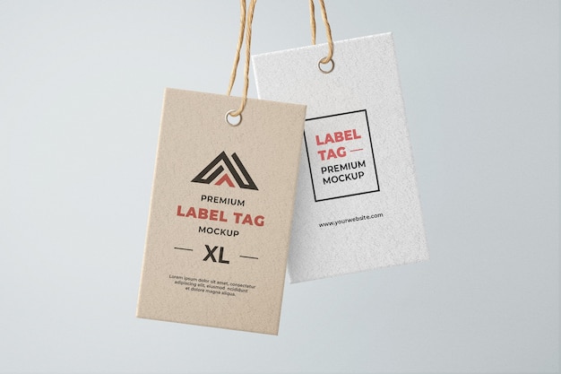 Hangende labellabel Mockup bruin en wit geweven