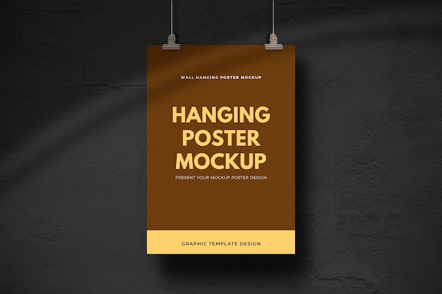 Hangende poster mockup op muur textuur achtergrond met effect schaduw overlay