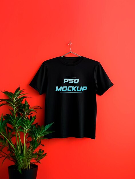 Hanging black tshirt mockup design