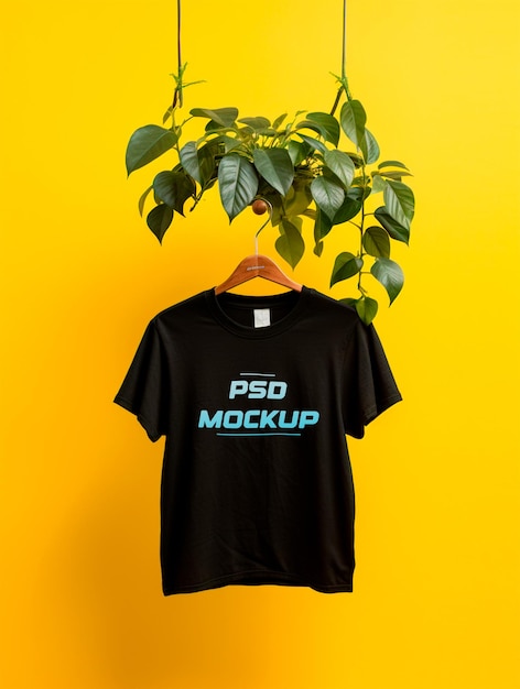 PSD mockup di t-shirt nera da appendere