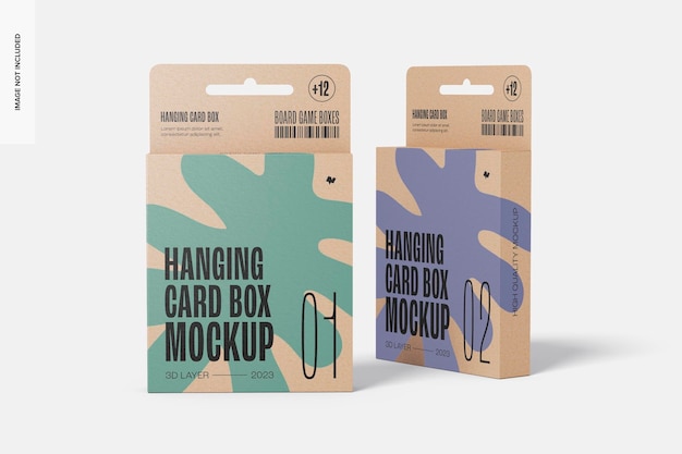 PSD hanging card boxes mockup, front and side view