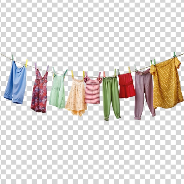 PSD hanging clothes line isolated on transparent background