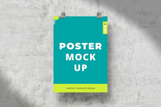 Mockup di poster con effetto sospeso su sfondo di struttura della parete