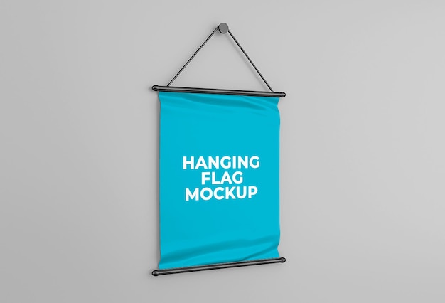 PSD hanging flag banner mockup isolated design