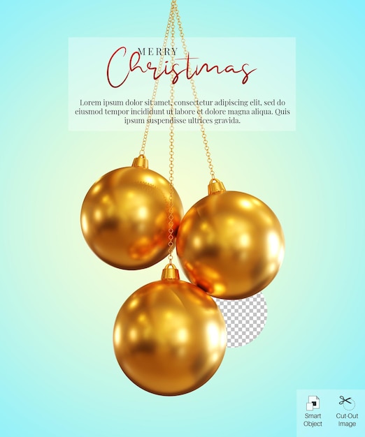 PSD hanging golden christmas lamp 3d render