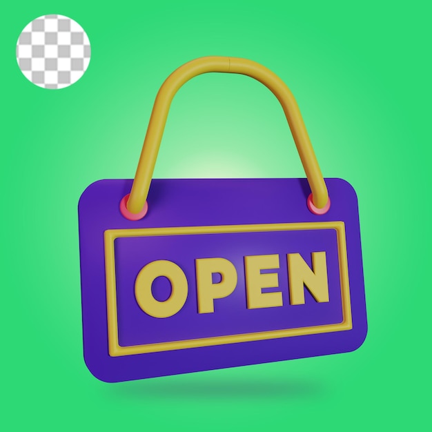 PSD hanging open sign 3d icon