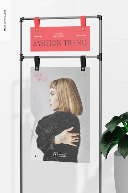 Hanging poster on stand mockup