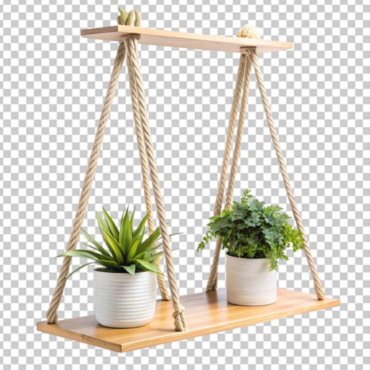 PSD hanging rope shelf transparent background