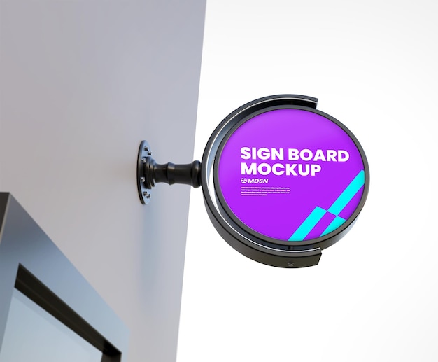 PSD hanging sign mockup outdoor circle neonbox black design rendering isolated