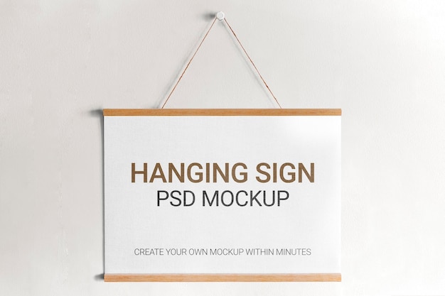 PSD hanging sign psd mockup on a wall