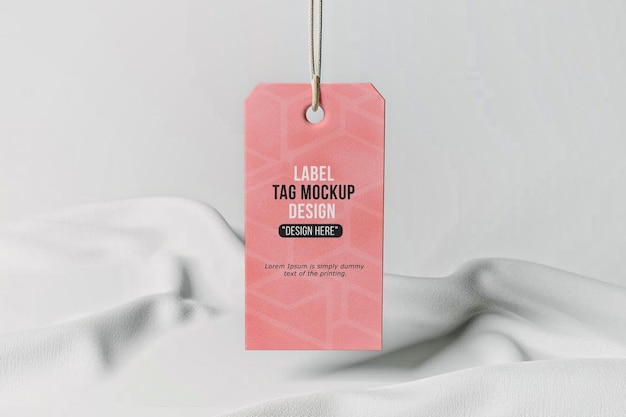 PSD hanging tag label mockup clothing label tag on soft fabric