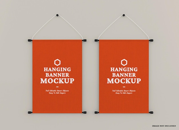 PSD hanging wall banner flag mockup