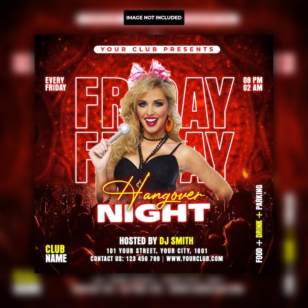 Hangover after work dj party club flyer template