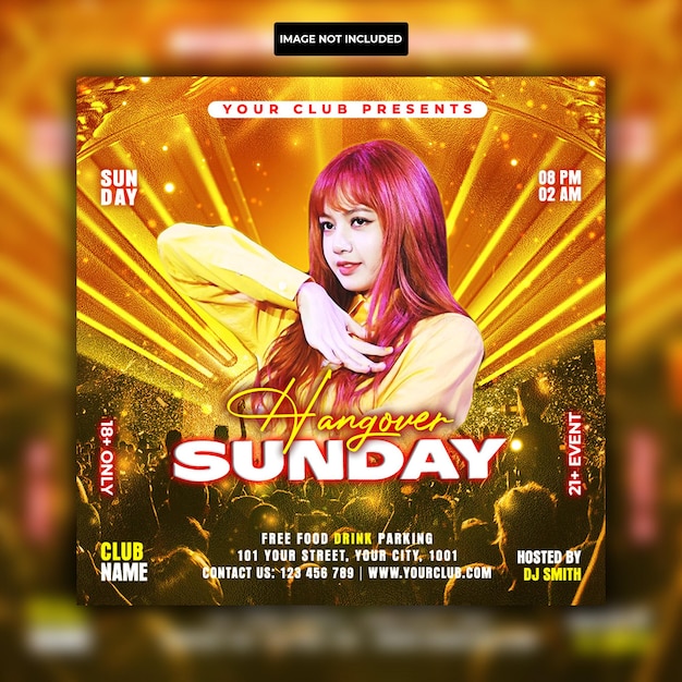 PSD hangover after work dj party club flyer template