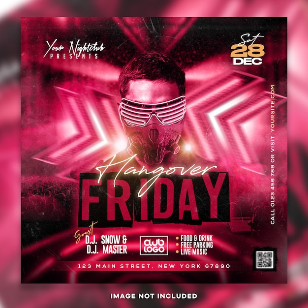 Hangover friday dj party social media post psd