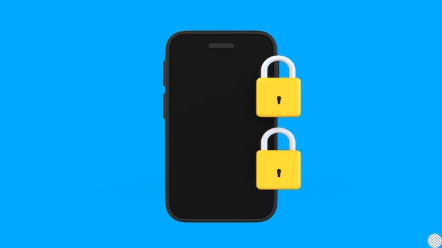 hangslot met Smart Phone voor online wachtwoordbeveiliging 3d render geïsoleerde illustratie