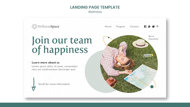 PSD happiness and wellness landing page template design