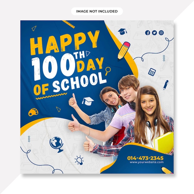 PSD happy 100 days of school banner design.100 days of school social media banner or background design.