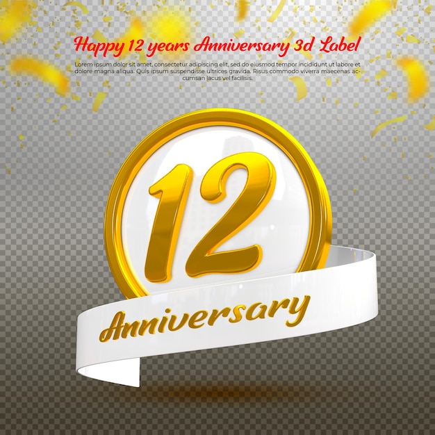 PSD happy 12 years anniversary 3d label