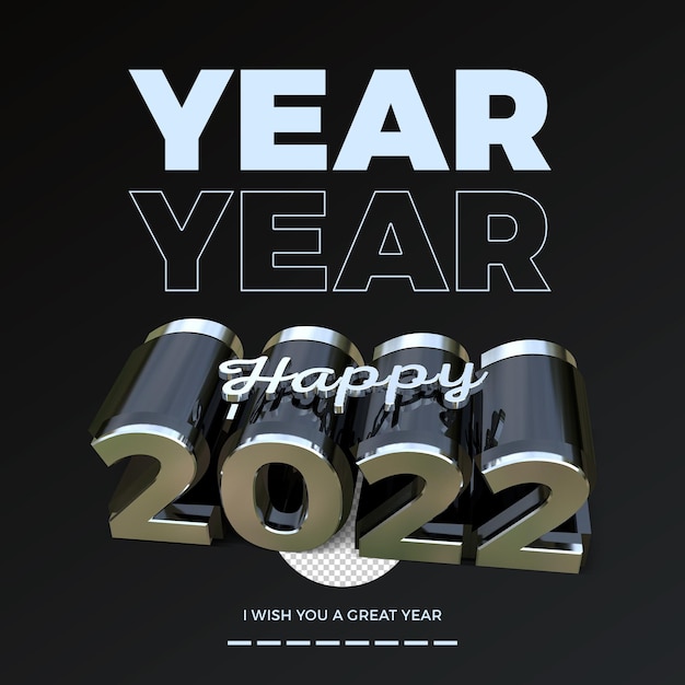 happy 2022 3d black and silver