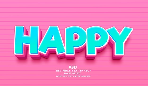 Счастливый 3d редактируемый текстовый эффект photoshop psd шаблон