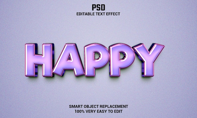 Happy 3d редактируемый текстовый эффект с фоном Premium Psd