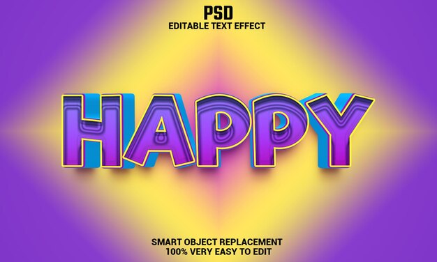 Happy 3d редактируемый текстовый эффект с фоном premium psd