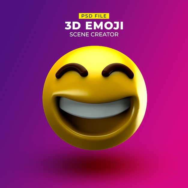 PSD felice emoji 3d con volto ghignante con occhi sorridenti