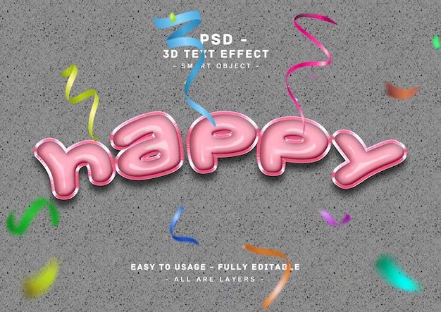 PSD happy 3d pink balloon text effect