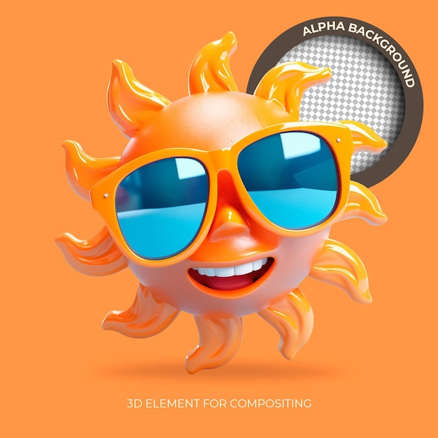 Happy 3d sun with glasses