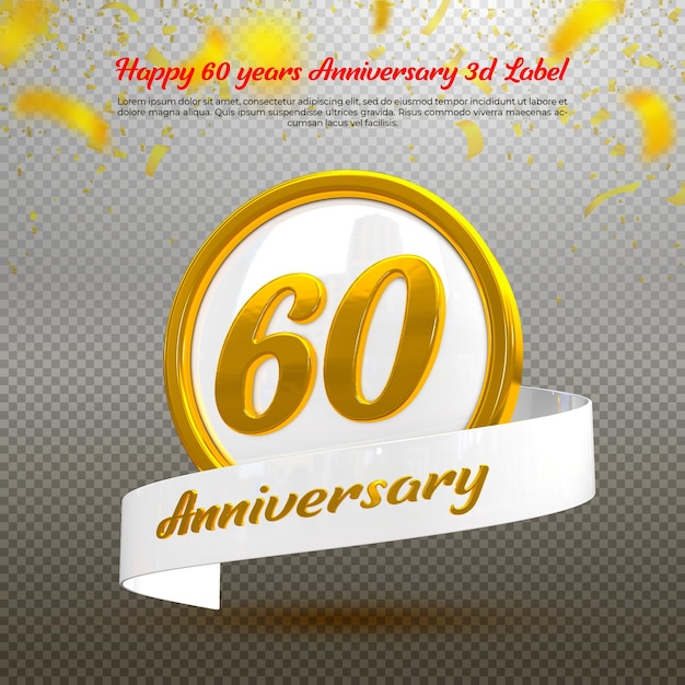 PSD happy 60 years anniversary 3d label