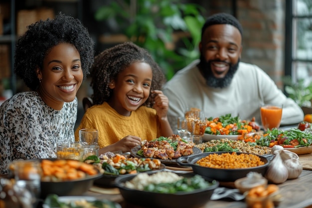 happy african american family enjoys a delicious meal together at their dining table