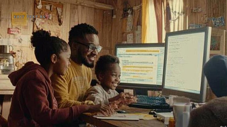 PSD happy african american family using computers together at home