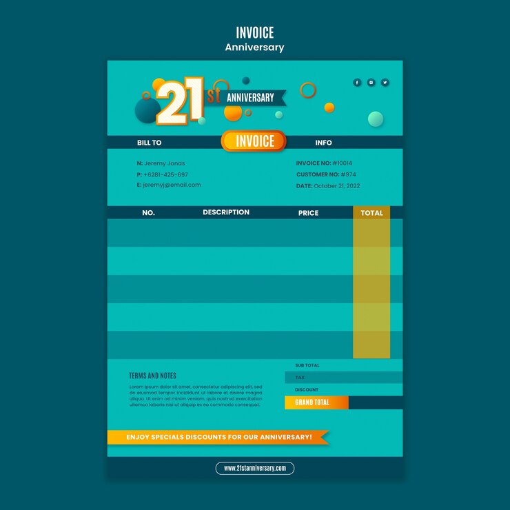 PSD happy anniversary invoice template