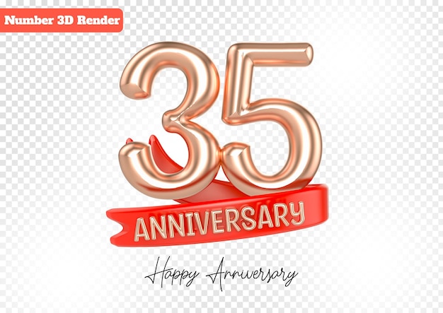 PSD happy anniversary number gold 3d render