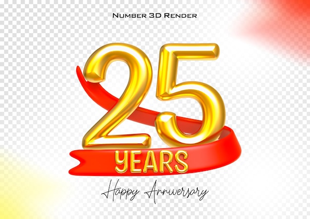 happy anniversary number years gold 3d render