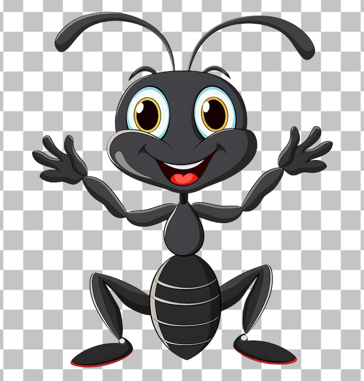 PSD happy ant cartoon on a transparent background