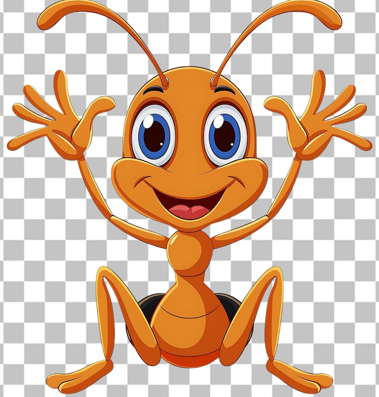 PSD happy ant cartoon on a transparent background