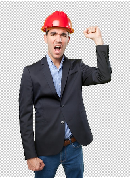 PSD happy architect with celebration gesture