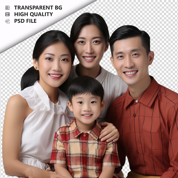 Happy asian family ultra realistic style white background