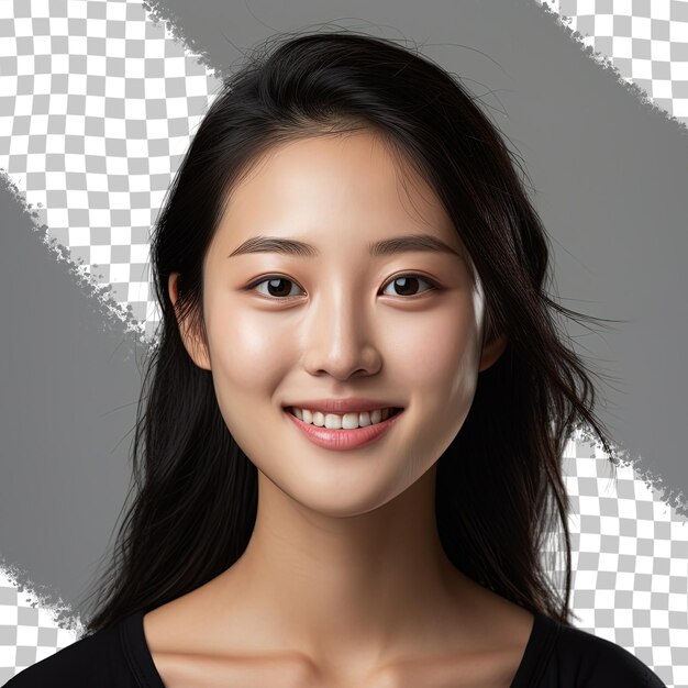 PSD happy asian woman with natural makeup isolated on transparent background