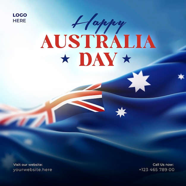 PSD happy australia day 26th january poster and social media post template