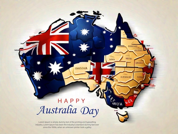 PSD happy australia day lettering kaart van australië met vlag