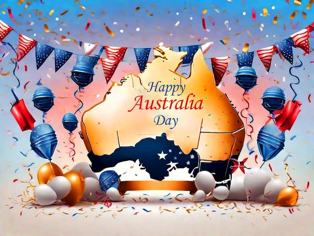 PSD 다채로운 페스톤 과 콘페티 를 가진 행복 한 오스트레일리아 데이 포스터 배경