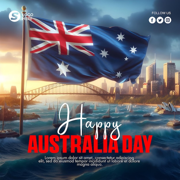 PSD happy australia day social media poster e creative australia day background