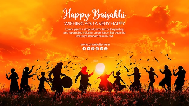 PSD happy baisakhi greeting background with wheat field for punjabi harvest festival